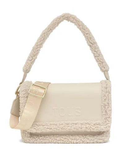 Tous Shearling-trimmed Satchel Bag In White
