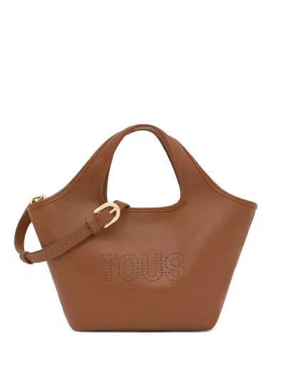 Tous Small Perforated-logo Tote Bag In Brown