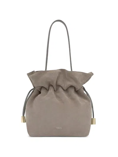 Tous Suede Bucket Bag In Gray