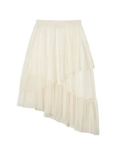 Tout A Coup Asymmetric Tiered Midi Skirt In Neutral