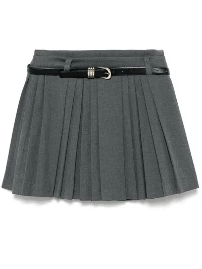 Tout A Coup Belted Pleated Skirt In Grey