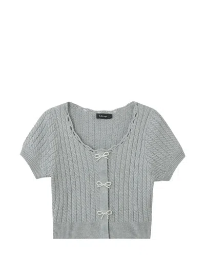 Tout A Coup Bow Knit Top In Gray