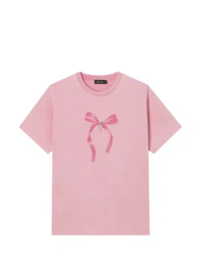 Tout A Coup Bow-print Crystal-embellished Cottont-shirt In Pink