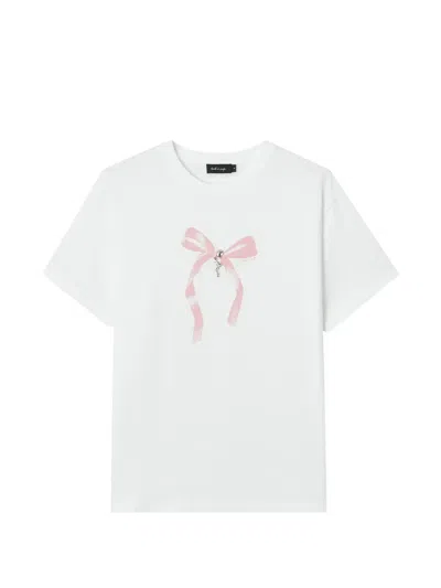 Tout A Coup Bow-print Crystal-embellished T-shirt In White