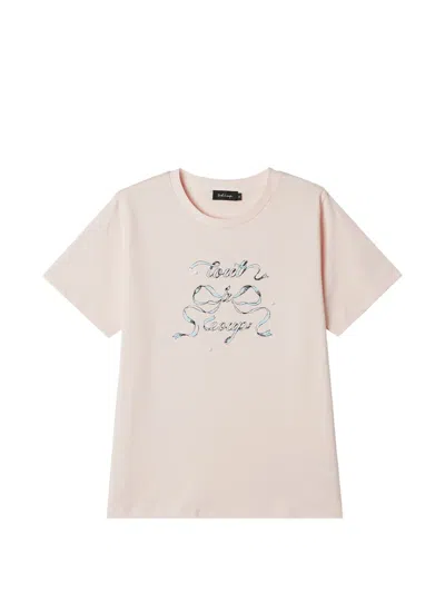 Tout A Coup Bow-print Faux-pearl T-shirt In Neutral