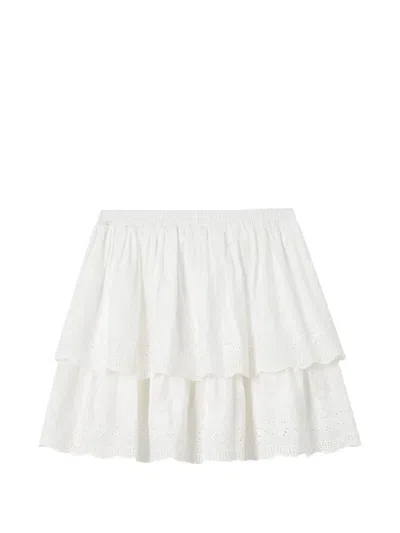 Tout A Coup Broderie-anglaise Tiered Skirt In White