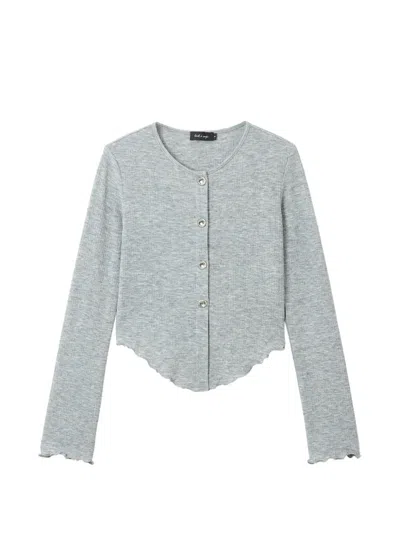 Tout A Coup Button-front Ruffled-hem Cardigan In Gray