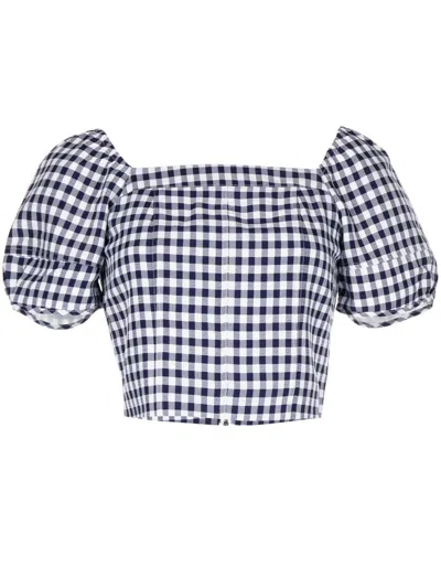 Tout A Coup Check-print Cropped Top In Blue
