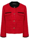 Tout A Coup Contrast-trim Tweed Jacket In Red