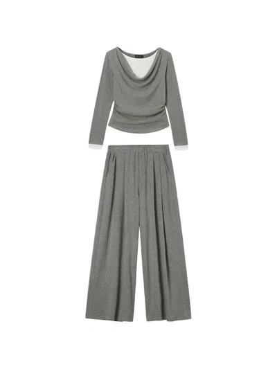 Tout A Coup Cowl-neck Pleated-detail Trouser And Sweatshirt Set In Gray