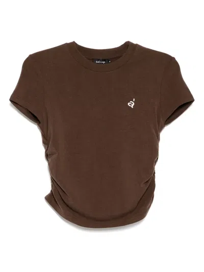 Tout A Coup Crew Neck Logo-embroidered Top In Brown