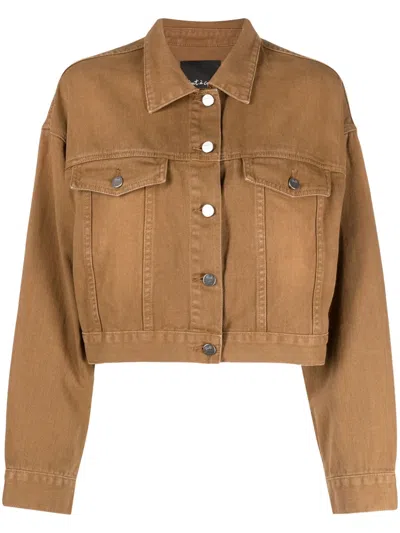 Tout A Coup Cropped Denim Jacket In Brown