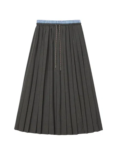 Tout A Coup Drawstring-waist Pleated Midi Skirt In Gray