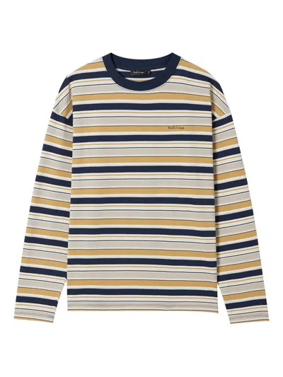 Tout A Coup Embroidered-logo Stripe-pattern T-shirt In Yellow