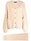Tout A Coup Faux-pearl Button Cable-knit Cardigan Set In Neutrals