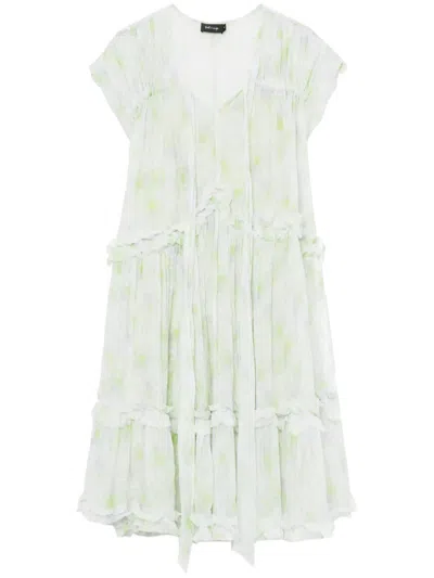 Tout A Coup Floral-print Ruffled Mini Dress In Green