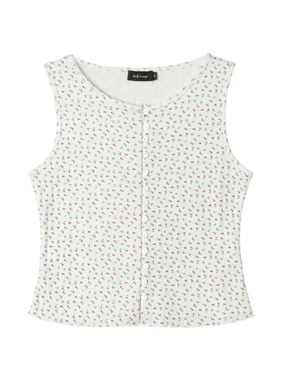 Tout A Coup Floral-print Ribbed Top In White