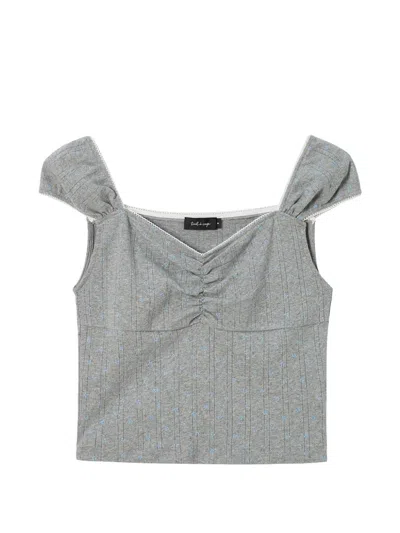 Tout A Coup Floral-print Ruched Top In Gray