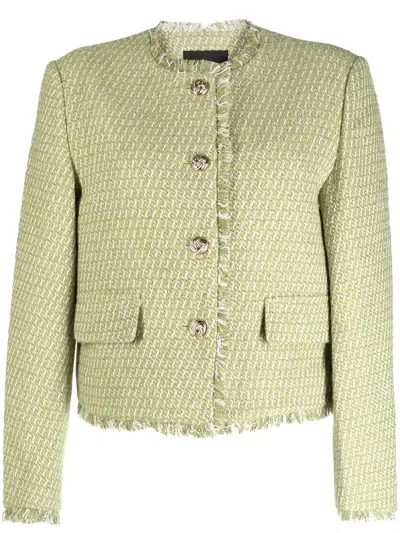 Tout A Coup Frayed-edge Tweed Jacket In Green