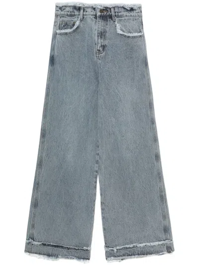 Tout A Coup Frayed Wide-leg Jeans In Blue