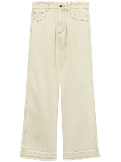 Tout A Coup Frayed Wide-leg Jeans In Neutrals