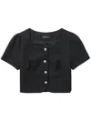 Tout A Coup Gathered-detail Button-up Crop Top In Black