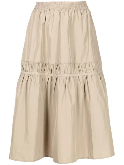 Tout A Coup Gathered-detail Midi Skirt In Brown