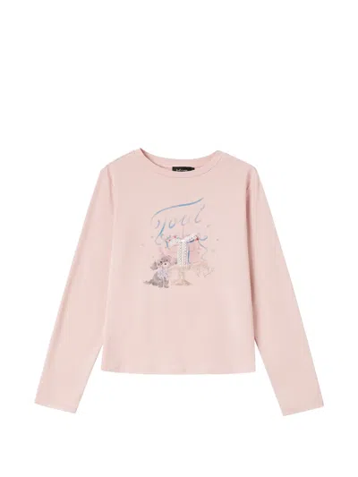 Tout A Coup Graphic-print Long-sleeve T-shirt In Pink
