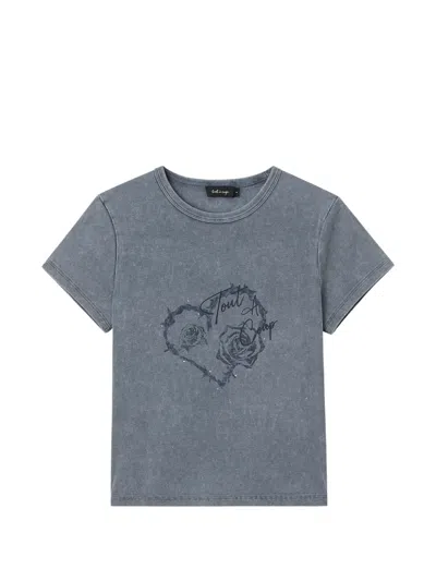 Tout A Coup Graphic-print Ribbed T-shirt In Gray