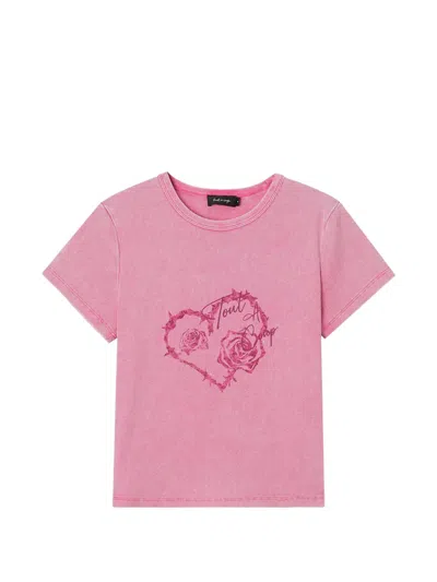 Tout A Coup Heart-print Ribbed T-shirt In Pink