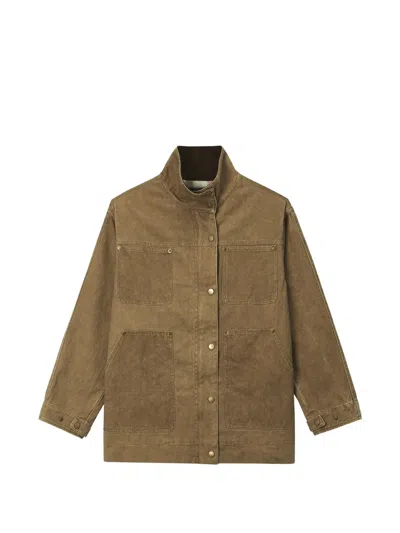Tout A Coup High-neck Multi-pocket Jacket In Brown