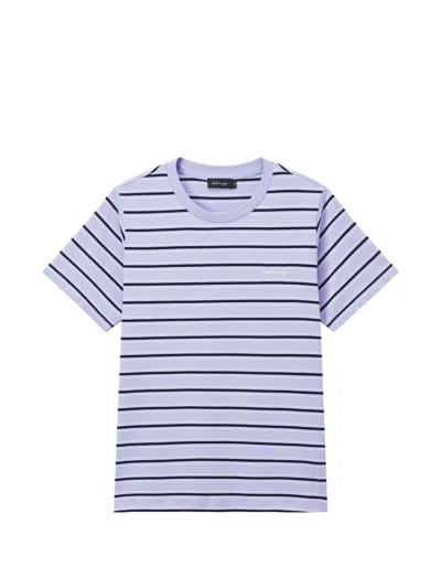 Tout A Coup Horizontal-stripe Embroidered-logo T-shirt In Blue