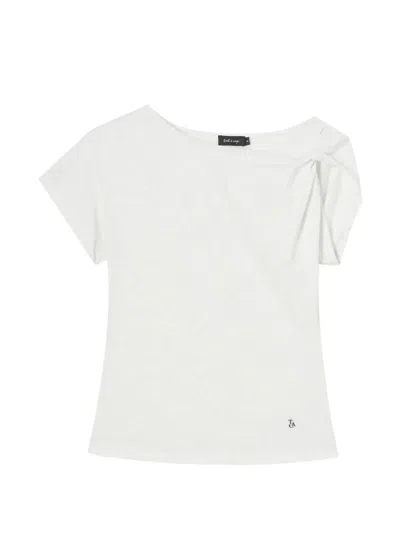 Tout A Coup Knot-detail Asymmetric-neck T-shirt In White