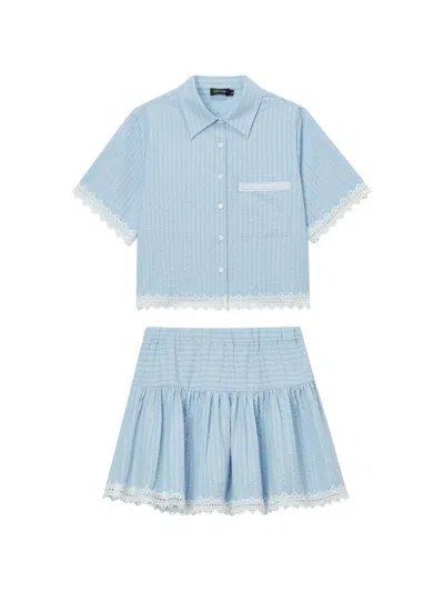 Tout A Coup Lace Trim Skirt Set (set Of Two) In Blue