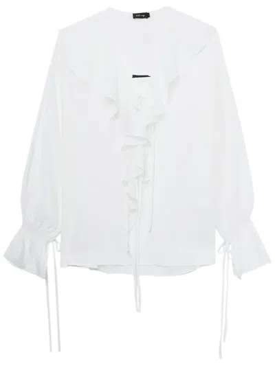 Tout A Coup Lace-up Ruffled Blouse In White