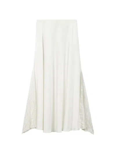Tout A Coup Lace-panelled Long Skirt In White