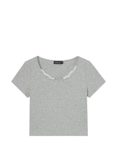 Tout A Coup Lace-trim Ribbed T-shirt In Gray