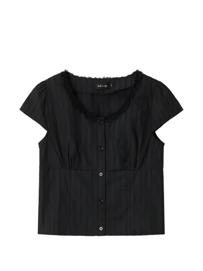 Tout A Coup Lace-trim Striped Top In Black