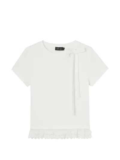 Tout A Coup Lace-trim Tie-neck T-shirt In White