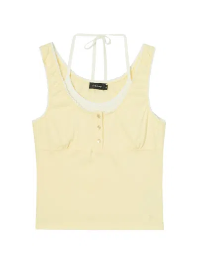 Tout A Coup Layered-effect Lace-trim Top In Yellow