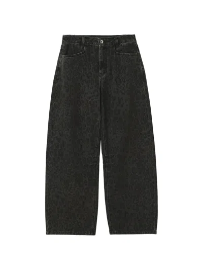 Tout A Coup Leopard-print Wide-leg Jeans In Green