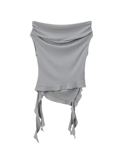 Tout A Coup Off-shoulder Ruffled Top In Gray