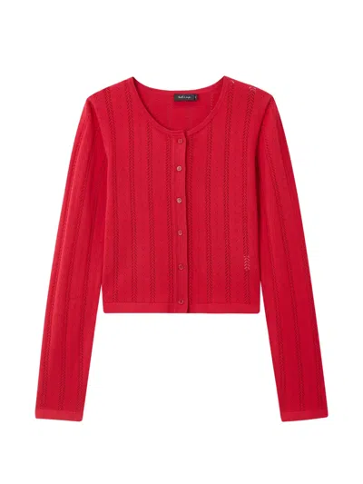 Tout A Coup Open-knit Buttoned Cardigan In Red