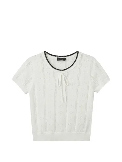 Tout A Coup Patterned Tie Neck Sweater In White