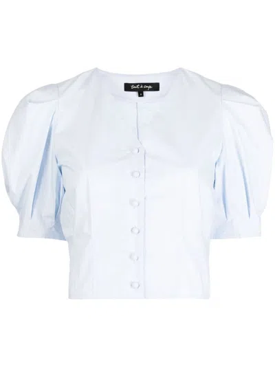 Tout A Coup Puff-sleeves Cropped Blouse In Blau