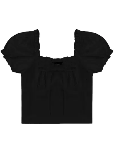 Tout A Coup Puff-sleeves Ruffle-trim Blouse In Black