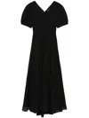 Tout A Coup Puff-sleeves Smocked Midi Dress In Black