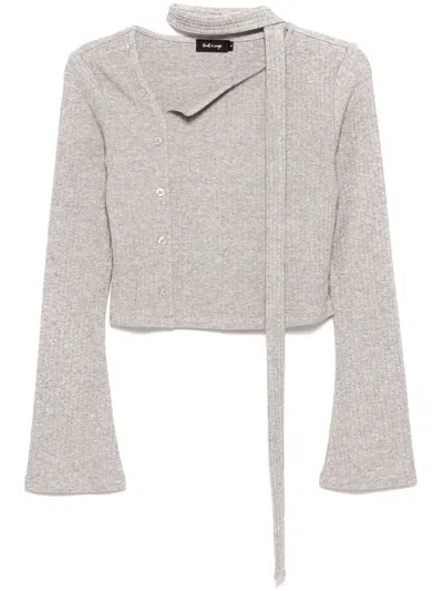 Tout A Coup Rib-knit Wrap Top In Grey