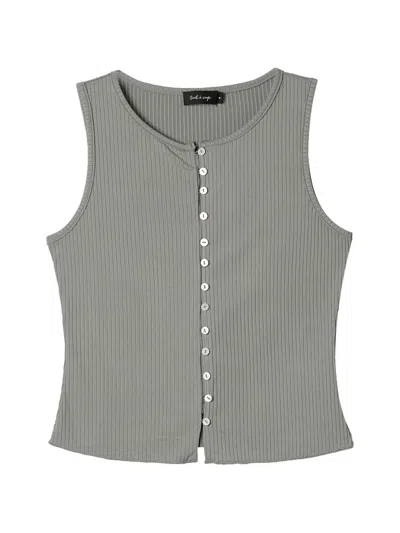 Tout A Coup Ribbed Button-front Top In Gray