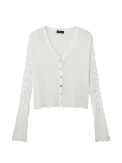Tout A Coup Ribbed Scalloped Cardigan In White